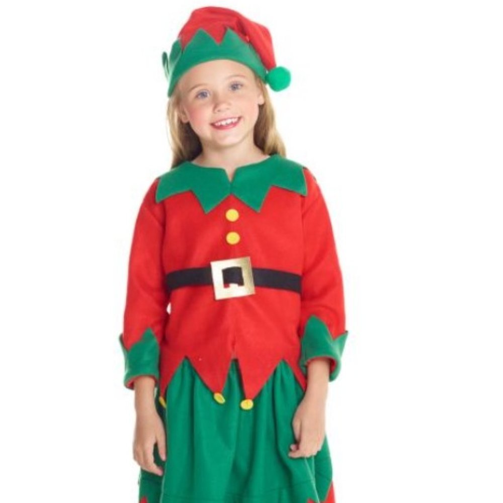 NEW Girls Sz Medium Christmas Holiday Top Skirt & Hat 3 Pc Costume Outfit